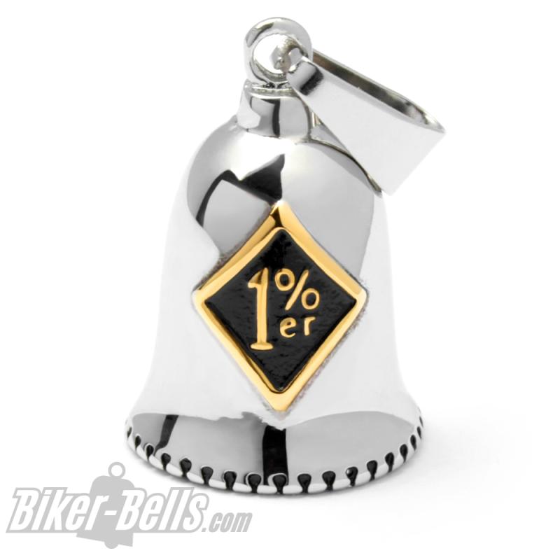 Biker-Bell mit goldenem 1%er Zeichen Edelstahl Motorrad Glocke Onepercenter Outlaw